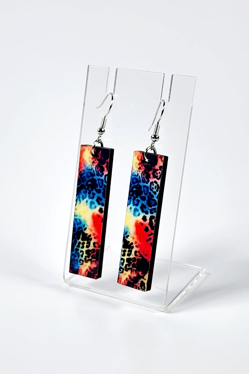 Colourful leopard-print bar earrings