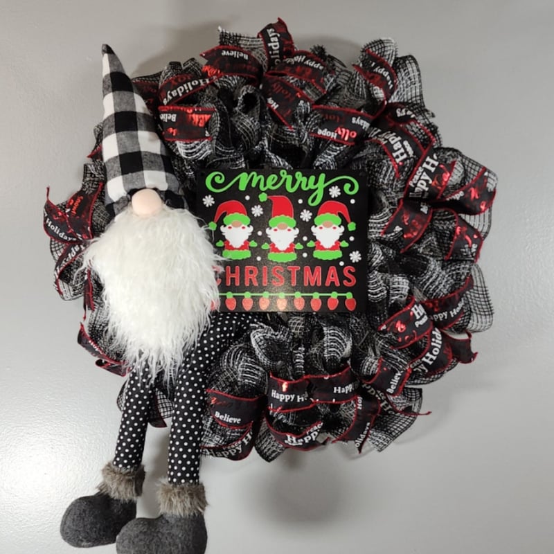 Merry Christmas gnome mesh wreath
