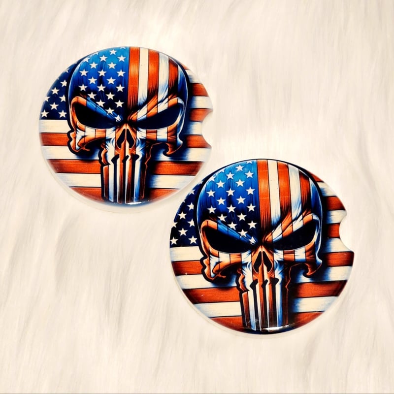 American flag skull car coasters